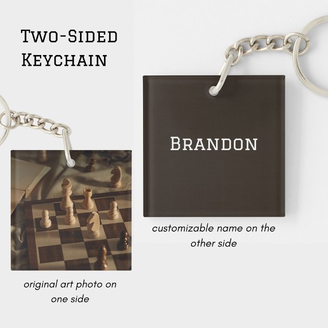 Personalized Chess Board Photo Minimal Men's Name Schlüsselanhänger (Von Creator hochgeladen)