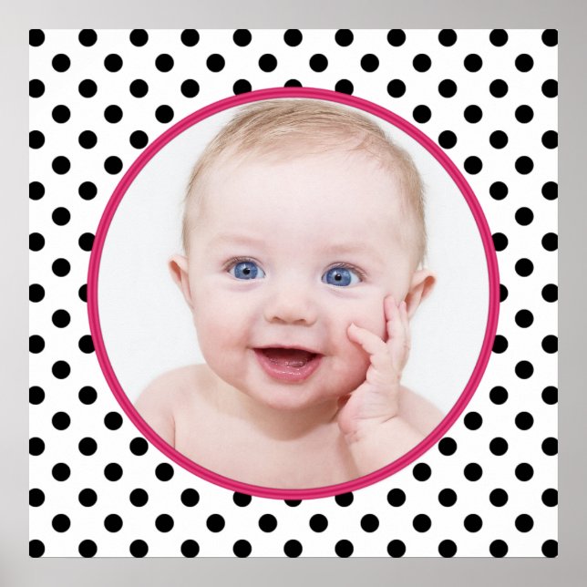 Personalized Chic Polka Dot Baby Photo Poster (Vorne)