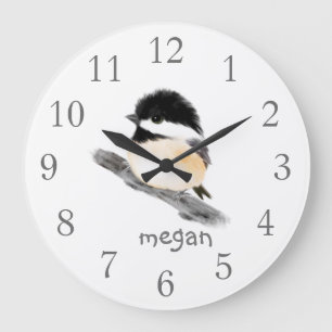 Personalized Chickadee Bird Wall Clock Große Wanduhr