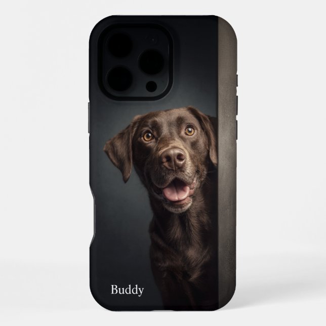 Personalized Chocolate Lab Portrait iPhone 16 Pro Max Hülle (Rückseite)