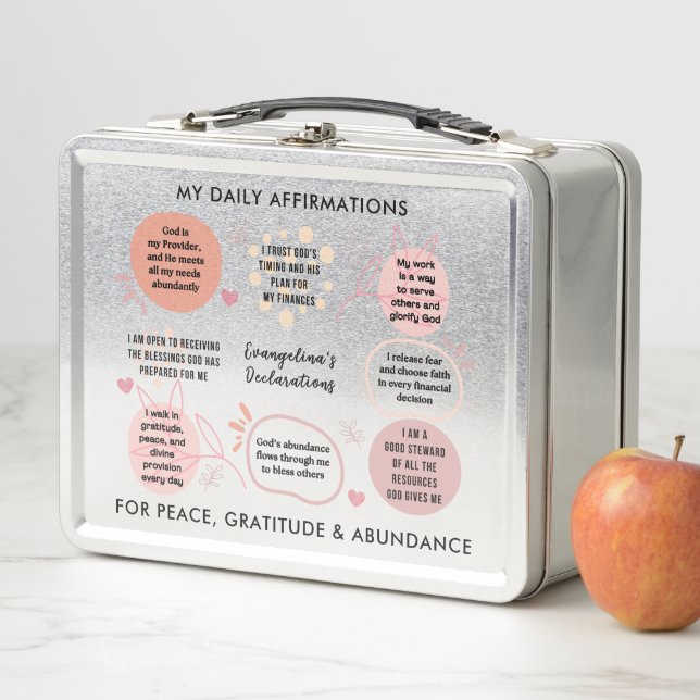 Personalized Christian Daily Affirmations Quotes Metall Brotdose (Beispiel)
