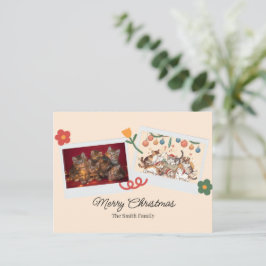 Personalized Christmas Aesthetic Cat Family Feiertagspostkarte