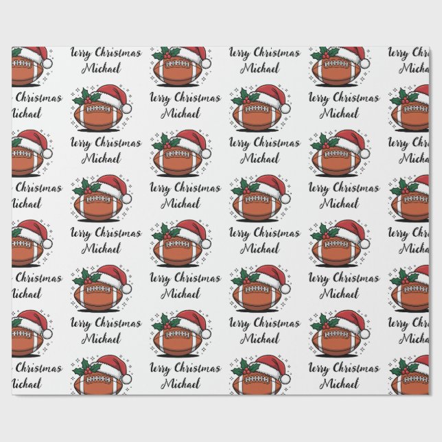 Personalized Christmas American Football Santa     Geschenkpapier (Flach)