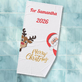 Personalized Christmas Bath Towel - Santa Design 