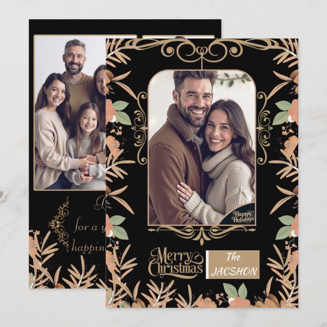Personalized Christmas Card - Watercolor Floral Einladung (Vorne/Hinten)