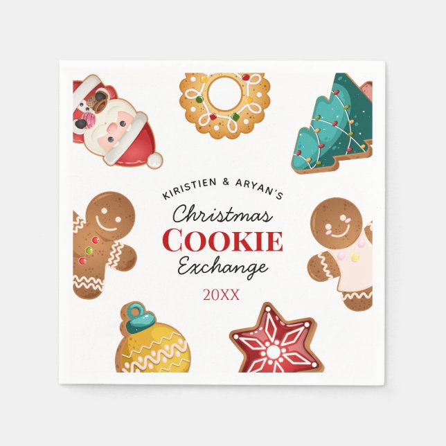 Personalized Christmas Cookie Exchange Gingerbread Serviette (Vorderseite)