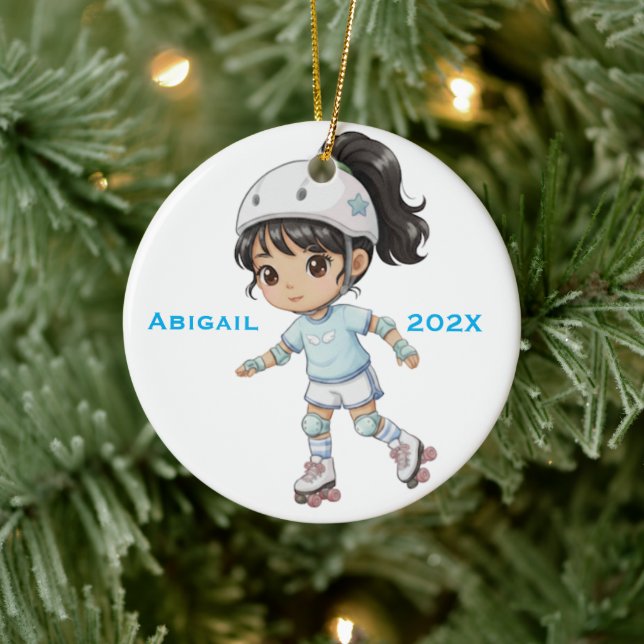 Personalized Christmas Girl Roller Skating Keramik Ornament (Baum)