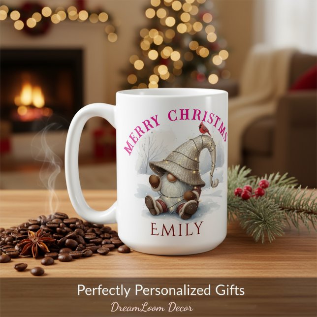 Personalized Christmas Gnome Watercolor Kaffeetasse (Von Creator hochgeladen)