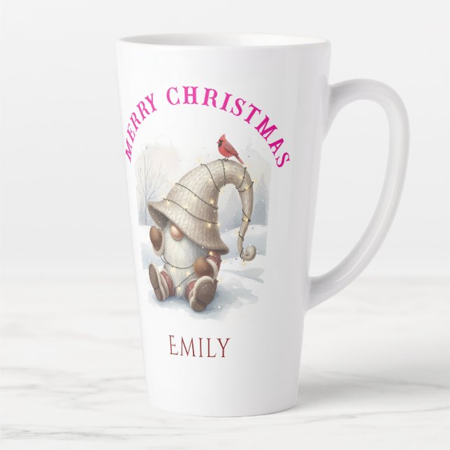 Personalized Christmas Gnome Watercolor Milchtasse (Rechts)