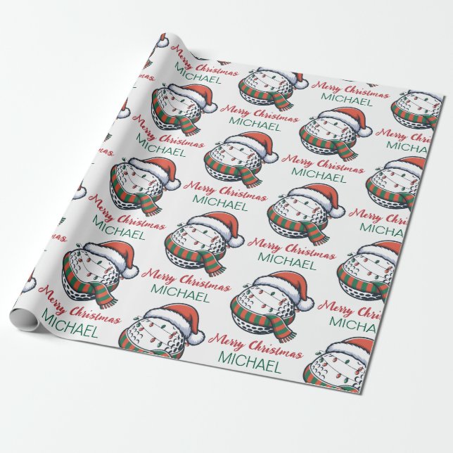 Personalized Christmas Golf Ball  With Santa Hat   Geschenkpapier (Ungerollt)