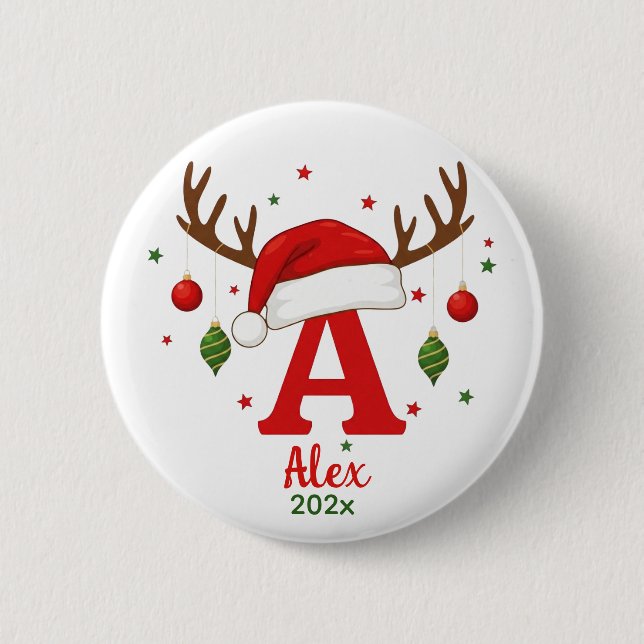 Personalized Christmas Monogram A Santa Hat Button (Vorderseite)