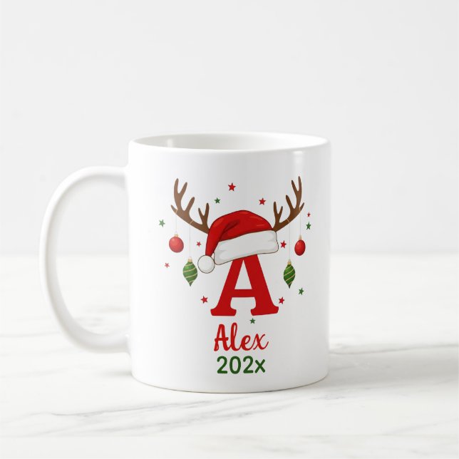 Personalized Christmas Monogram A Santa Hat Kaffeetasse (Links)