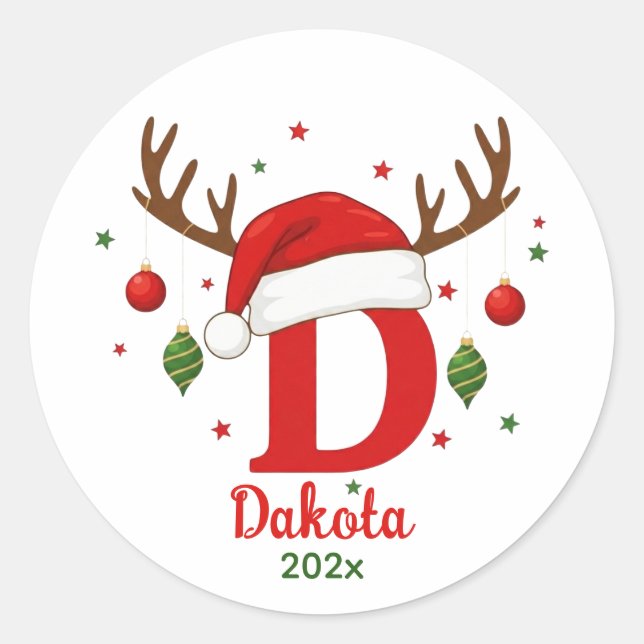Personalized Christmas Monogram D Santa Hat Runder Aufkleber (Vorderseite)