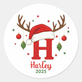 Personalized Christmas Monogram H Santa Hat Runder Aufkleber