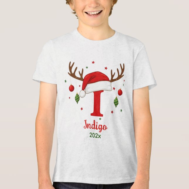 Personalized Christmas Monogram I Santa Hat Tri-Blend Shirt (Vorderseite)