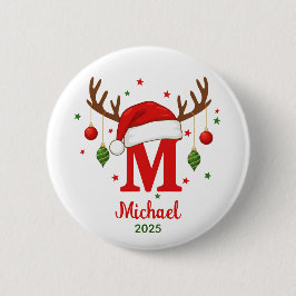 Personalized Christmas Monogram M Santa Hat Button