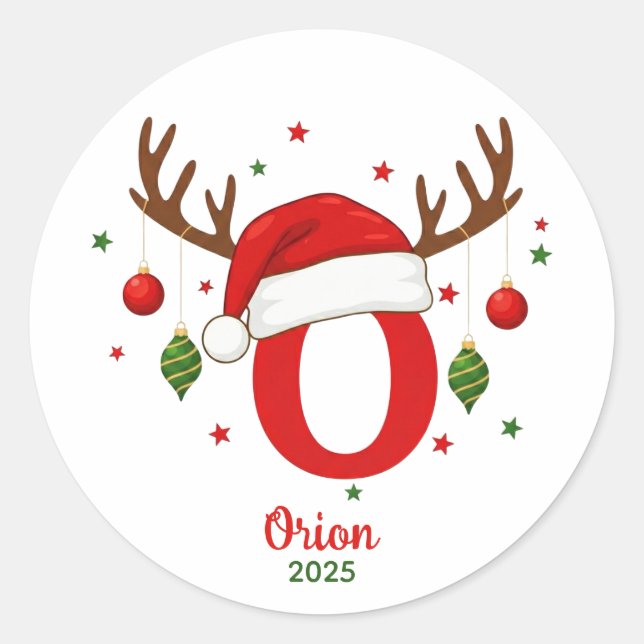 Personalized Christmas Monogram O Santa Hat Runder Aufkleber (Vorderseite)