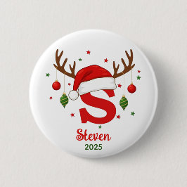 Personalized Christmas Monogram S Santa Hat Button