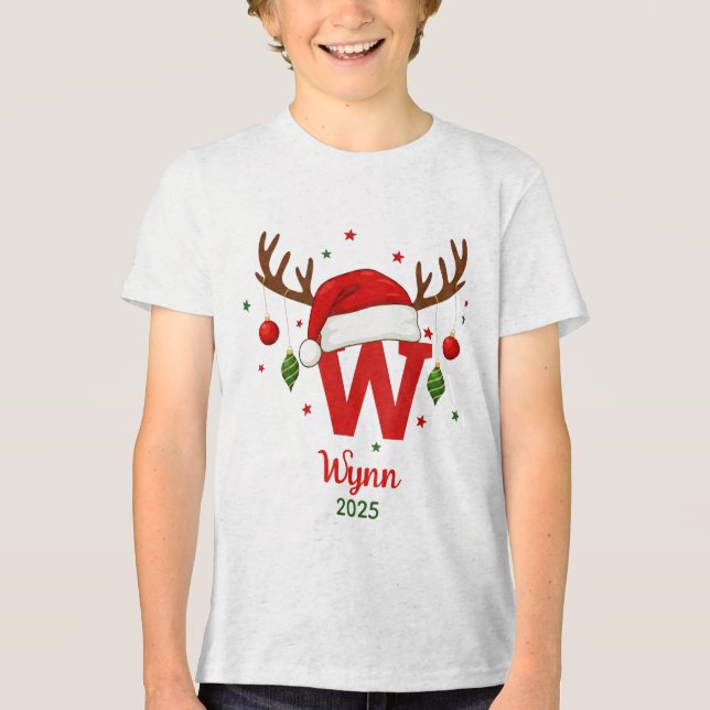 Personalized Christmas Monogram W Santa Hat Tri-Blend Shirt (Vorderseite)