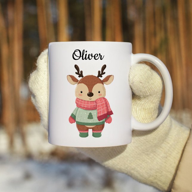 Personalized Christmas Mug With A Cute Reindeer Kaffeetasse (Von Creator hochgeladen)