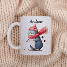 Personalized Christmas Mug With A Skiing Penguin Kaffeetasse