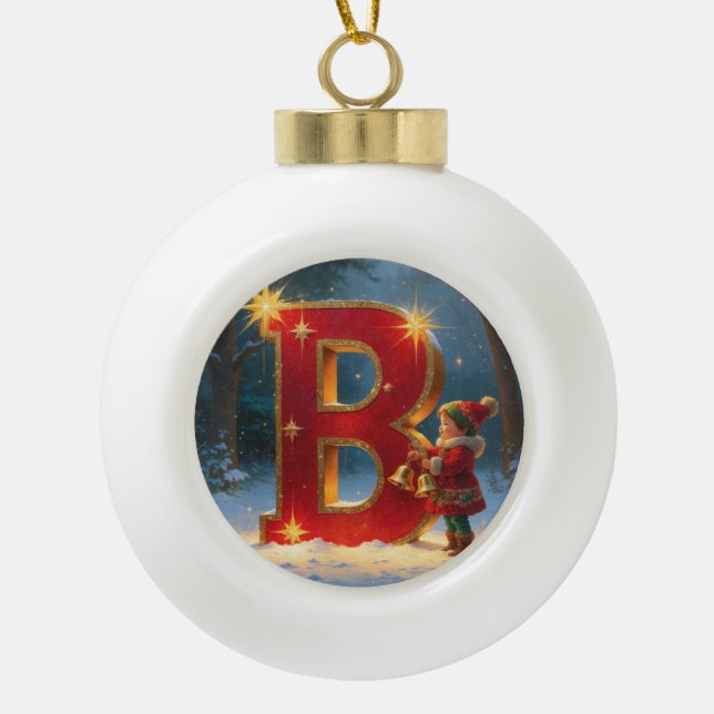 Personalized Christmas Ornament – Letter B Ceramic (Vorderseite)