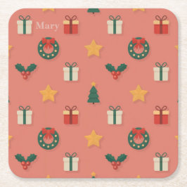 Personalized Christmas Pattern Coaster Set Rechteckiger Pappuntersetzer
