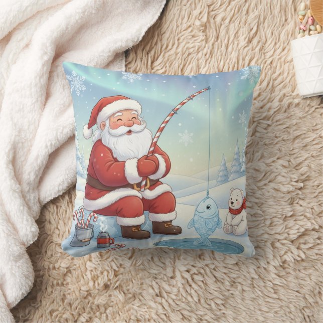 Personalized Christmas Santa Ice Fishing   Kissen (Decke)