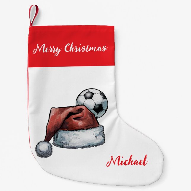 Personalized Christmas Soccer Ball with hat santa  Kleiner Weihnachtsstrumpf (Vorderseite)