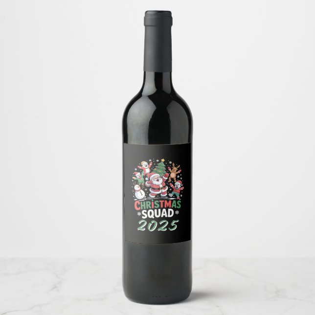 Personalized Christmas Squad 2025 Santa Family  Weinetikett (Vorderseite)