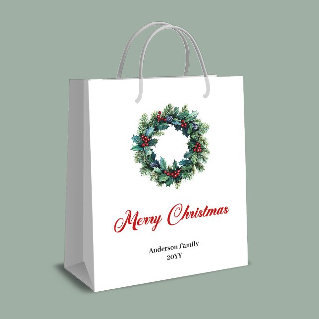 Personalized Christmas wreath bag for festive gift Mittlere Geschenktüte (Personalized Christmas wreath bag for festive gifts)