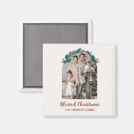 Personalized Christmas Wreath Photo & Name Magnet