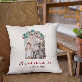 Personalized Christmas Wreath Photo & Name Pillow Kissen