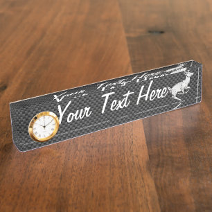 Personalized Chrome Running Deer Carbon Fiber look Namensplakette