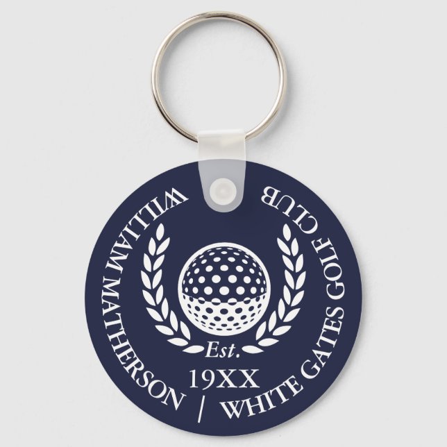 Personalized Classic Golf Club Name Navy Blue Schlüsselanhänger (Vorderseite)
