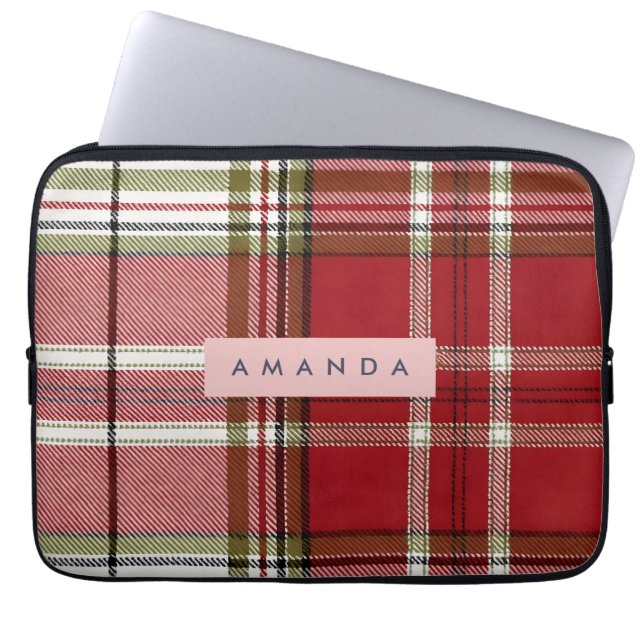 Personalized Classic Red and Olive Plaid  Laptopschutzhülle (Vorderseite)
