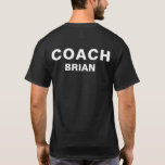 Personalized Coach Black Bold Text T-Shirt<br><div class="desc">Solid Black Security T-Shirt with Bold Text. Ideal for many Sports including gymnast athletics,  tennis,  netball,  swimming,  soccer,  ice hockey,  football,  table tennis,  volleyball,  basketball,  hockey,  gymnastics,  baseball,  wrestling,  volleyball and softball.</div>