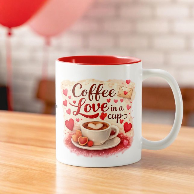 Personalized Coffee Love in a Cup Valentine mug Zweifarbige Tasse (Von Creator hochgeladen)