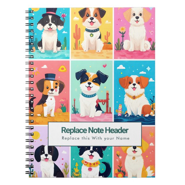 Personalized Colorful Cute Dogs Notebook Notizblock (Vorderseite)
