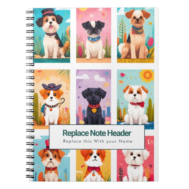Personalized Colorful Cute Dogs Notebook Notizblock (Vorderseite)