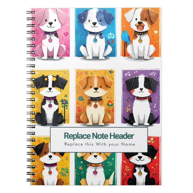 Personalized Colorful Cute Dogs Notebook Notizblock (Vorderseite)