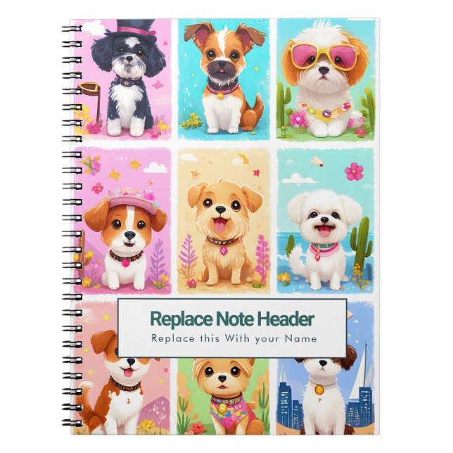 Personalized Colorful Cute Dogs Notebook Notizblock (Vorderseite)