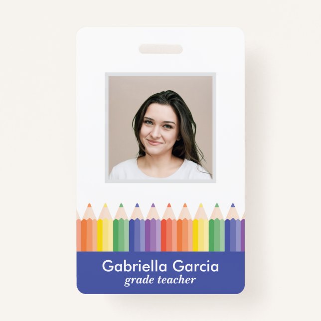 Personalized Colorful School Teacher Bar Code ID Ausweis (Vorderseite)