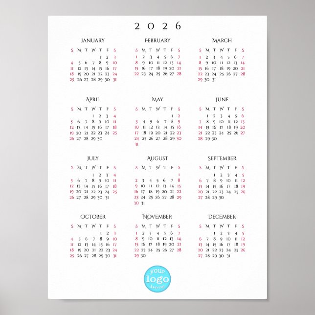 Personalized Company Business Logo 2026 Calendar Poster (Vorne)