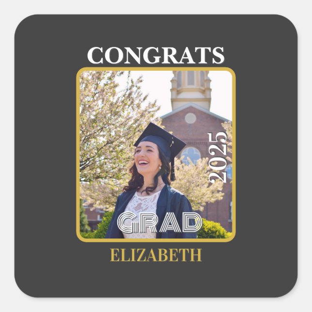 Personalized congrats grad 2025 quadratischer aufkleber (Vorderseite)