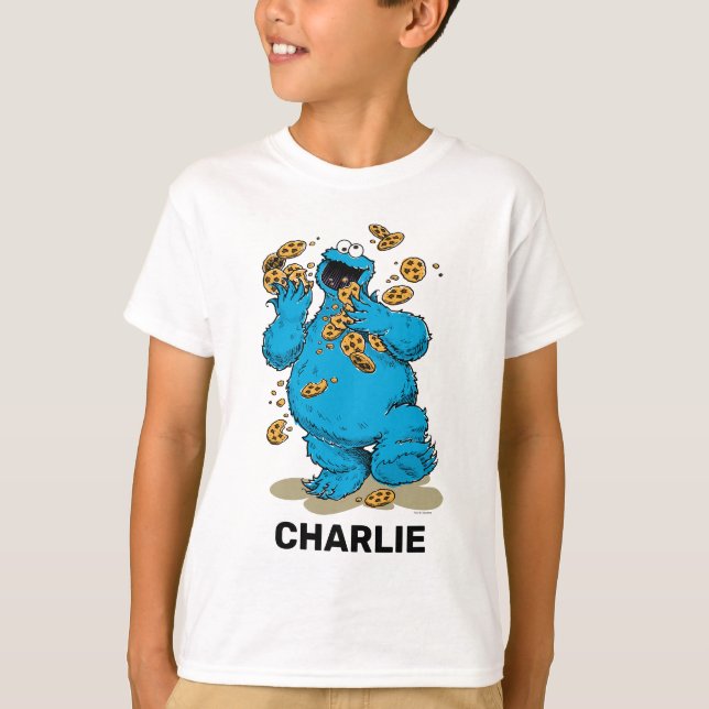 Personalized Cookie Monster Crazy Cookies T-Shirt (Devant)