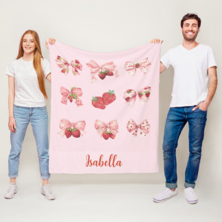 Personalized Coquette Strawberry & Bow Fleece Bla