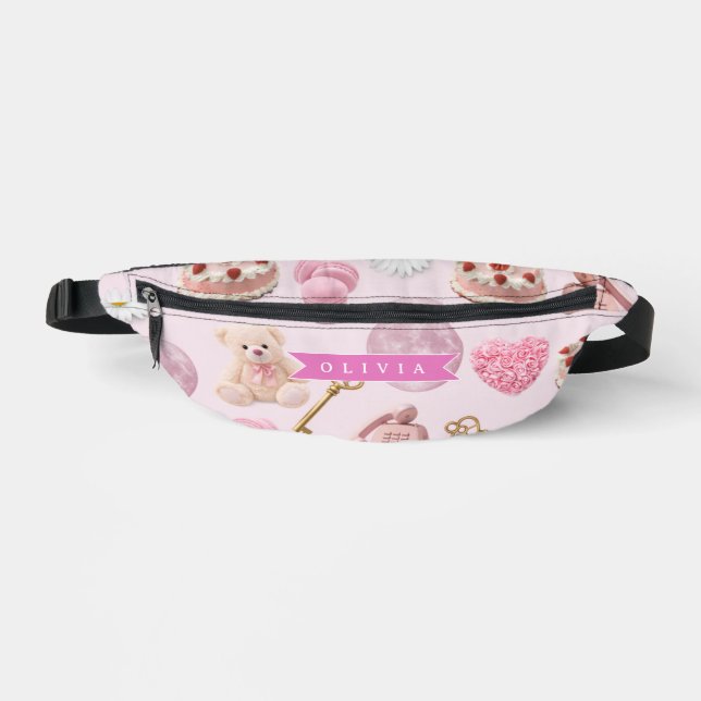 Personalized Coquette Teddy Bear Pink Aesthetic Bauchtasche (Vorderseite)