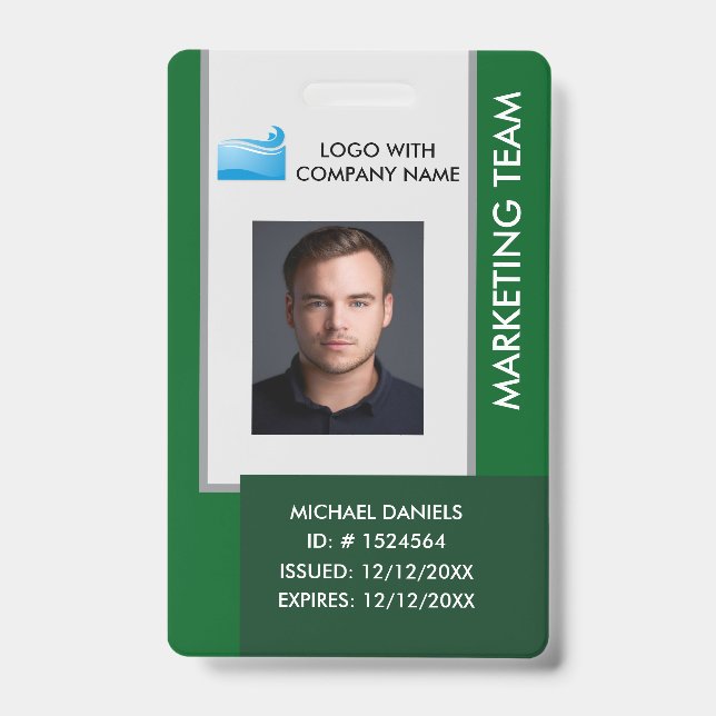 Personalized Corporate Employee ID Badge green Ausweis (Front)