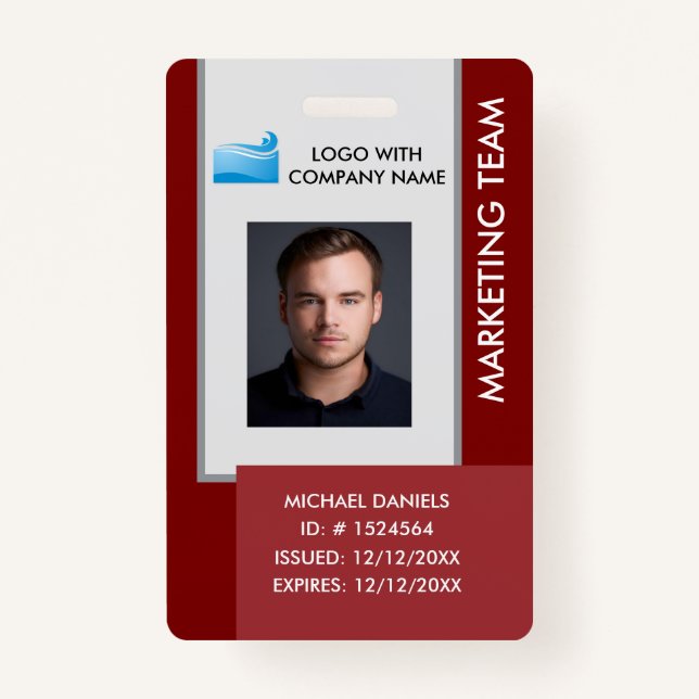 Personalized Corporate Employee ID Badge Red Ausweis (Vorderseite)